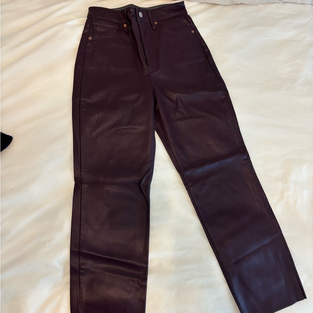 Burgundy Faux Leather Jeans